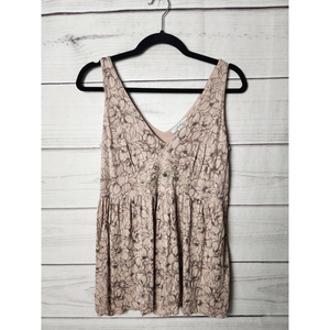 Intuitions Womens‎ Casual Floral Pleated Tank Top Sleeveless Beige Size Medium